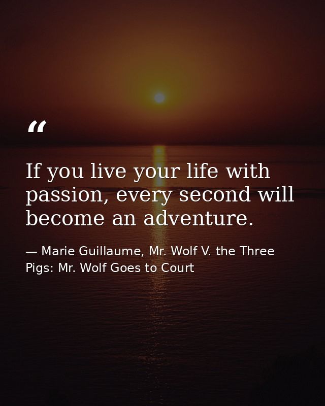 If you live your life with passion, every second will become an adventure. — Marie Guillaume, Mr. Wolf V. the Three Pigs: Mr. Wolf Goes to Court