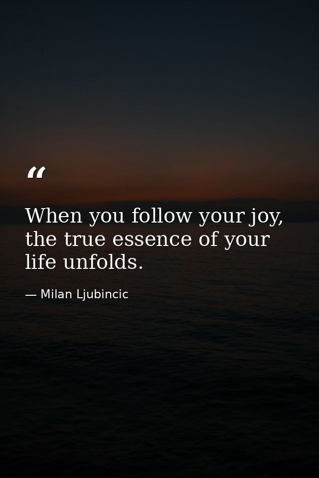 When you follow your joy, the true essence of your life unfolds. — Milan Ljubincic