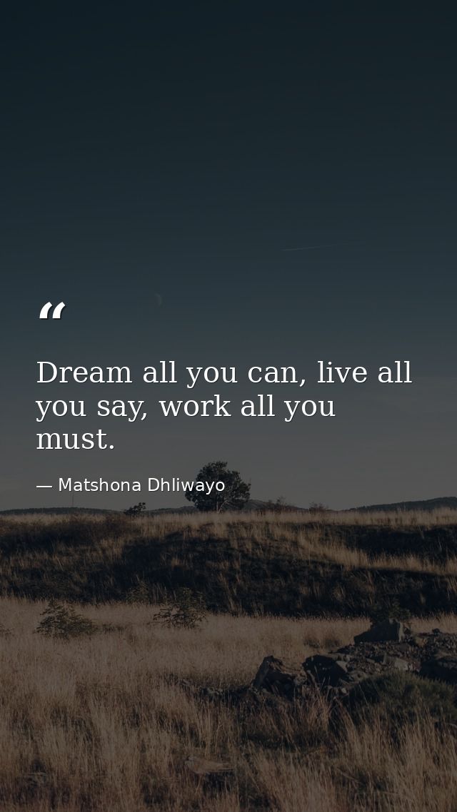 Dream all you can, live all you say, work all you must. — Matshona Dhliwayo
