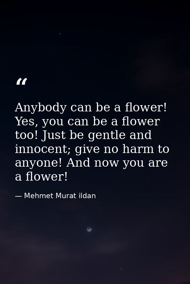 Anybody can be a flower! Yes, you can be a flower too! Just be gentle and innocent; give no harm to anyone! And now you  — Mehmet Murat ildan