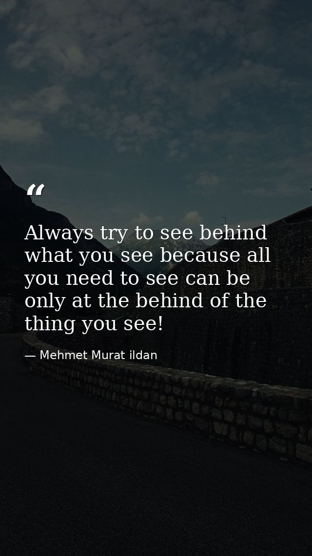 Always try to see behind what you see because all you need to see can be only at the behind of the thing you see! — Mehmet Murat ildan
