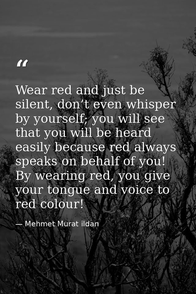 Wear red and just be silent, don’t even whisper by yourself; you will see that you will be heard easily because red alwa — Mehmet Murat ildan