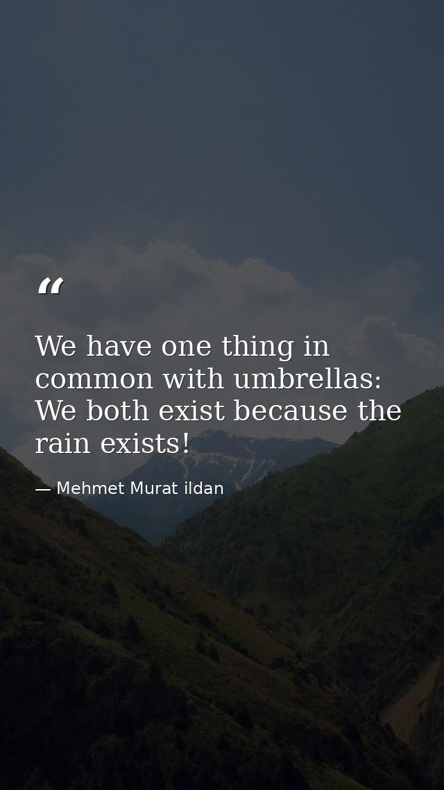 We have one thing in common with umbrellas: We both exist because the rain exists! — Mehmet Murat ildan