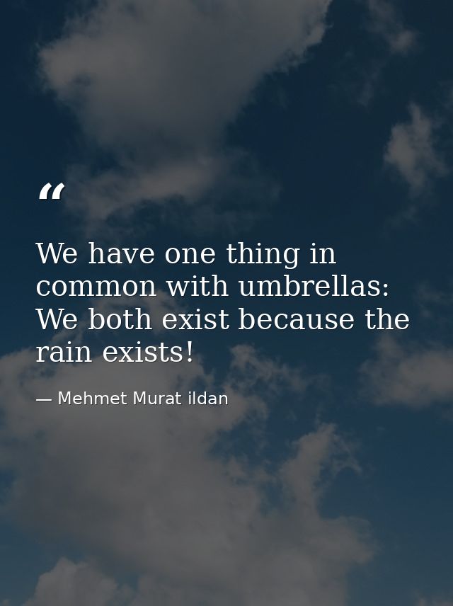 We have one thing in common with umbrellas: We both exist because the rain exists! — Mehmet Murat ildan