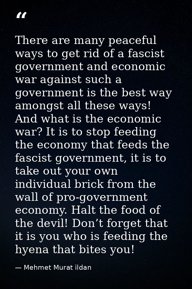 There are many peaceful ways to get rid of a fascist government and economic war against such a government is the best w — Mehmet Murat ildan