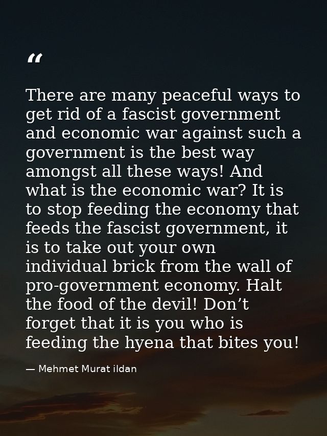 There are many peaceful ways to get rid of a fascist government and economic war against such a government is the best w — Mehmet Murat ildan