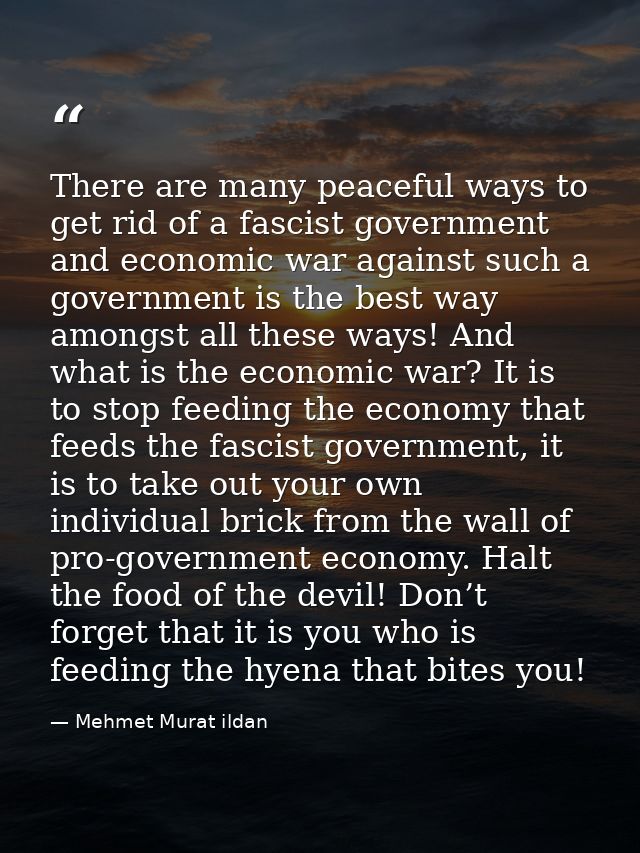 There are many peaceful ways to get rid of a fascist government and economic war against such a government is the best w — Mehmet Murat ildan