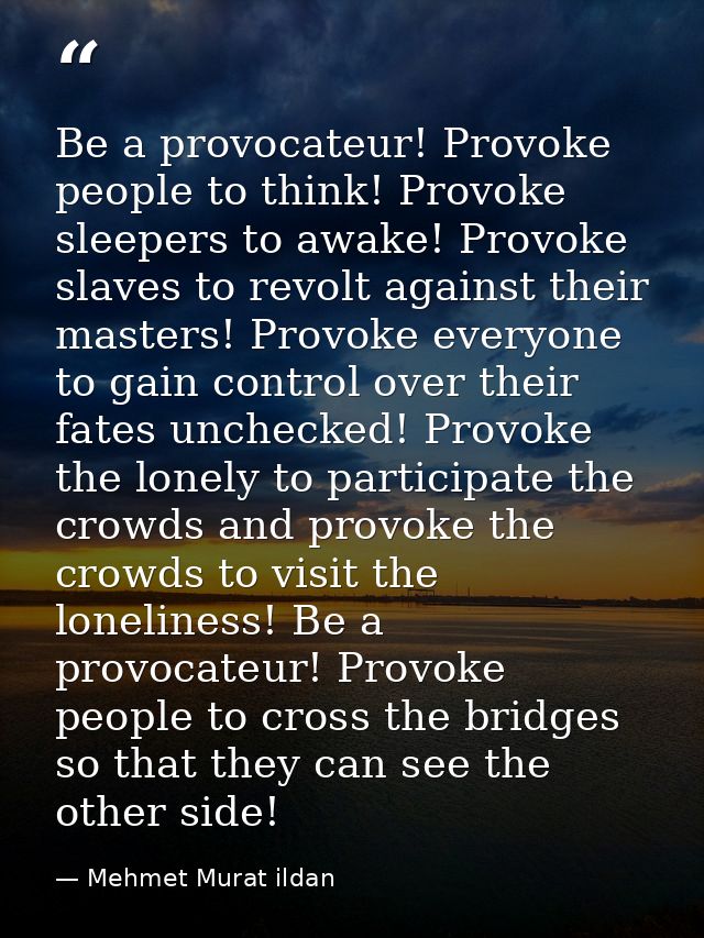 Be a provocateur! Provoke people to think! Provoke sleepers to awake! Provoke slaves to revolt against their masters! Pr — Mehmet Murat ildan