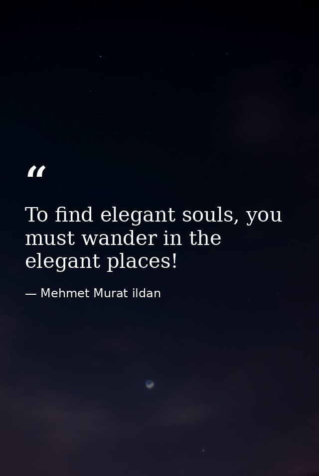 To find elegant souls, you must wander in the elegant places! — Mehmet Murat ildan