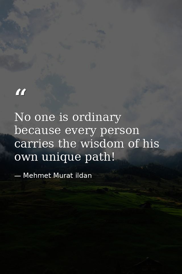 No one is ordinary because every person carries the wisdom of his own unique path! — Mehmet Murat ildan