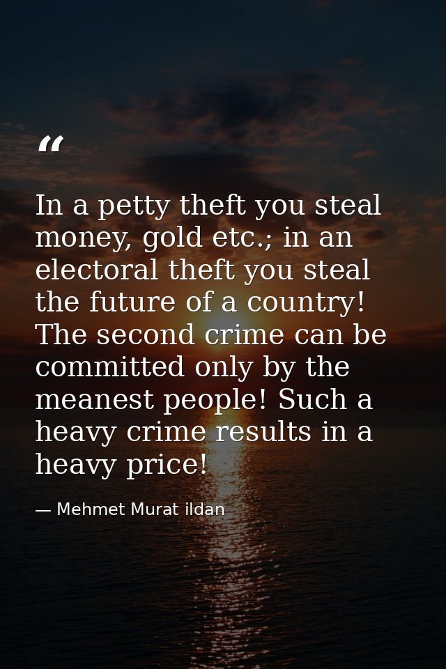 In a petty theft you steal money, gold etc.; in an electoral theft you steal the future of a country! The second crime c — Mehmet Murat ildan