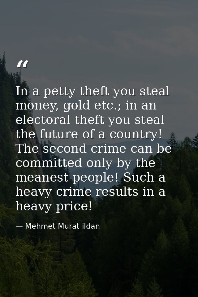 In a petty theft you steal money, gold etc.; in an electoral theft you steal the future of a country! The second crime c — Mehmet Murat ildan