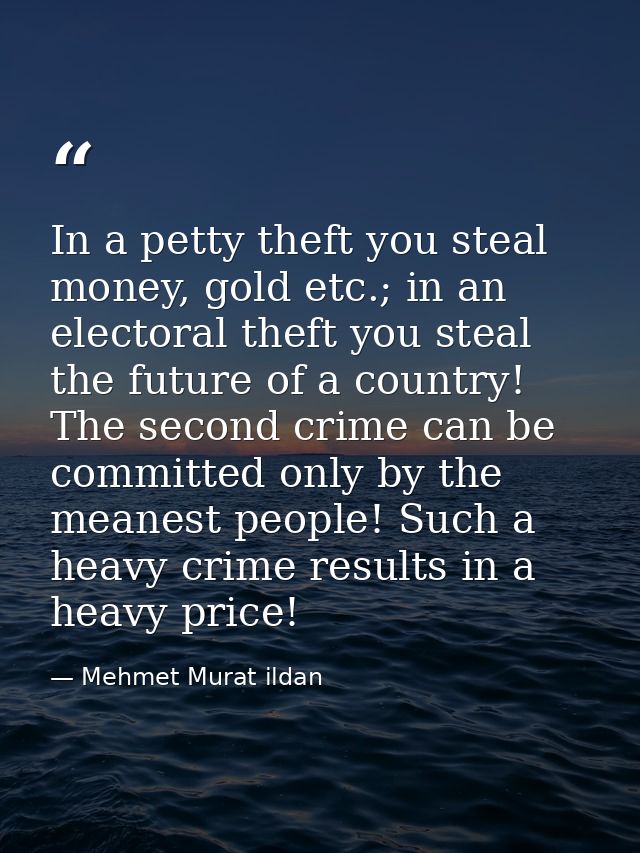 In a petty theft you steal money, gold etc.; in an electoral theft you steal the future of a country! The second crime c — Mehmet Murat ildan