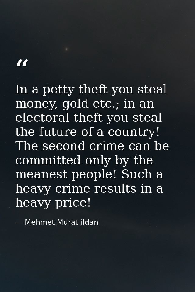 In a petty theft you steal money, gold etc.; in an electoral theft you steal the future of a country! The second crime c — Mehmet Murat ildan