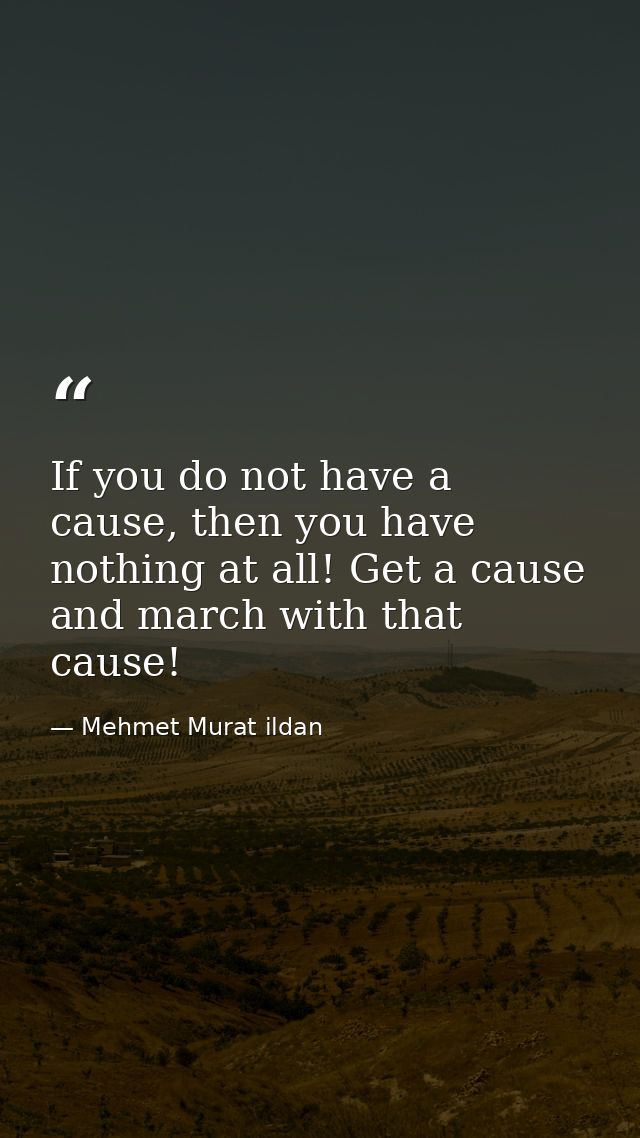 If you do not have a cause, then you have nothing at all! Get a cause and march with that cause! — Mehmet Murat ildan