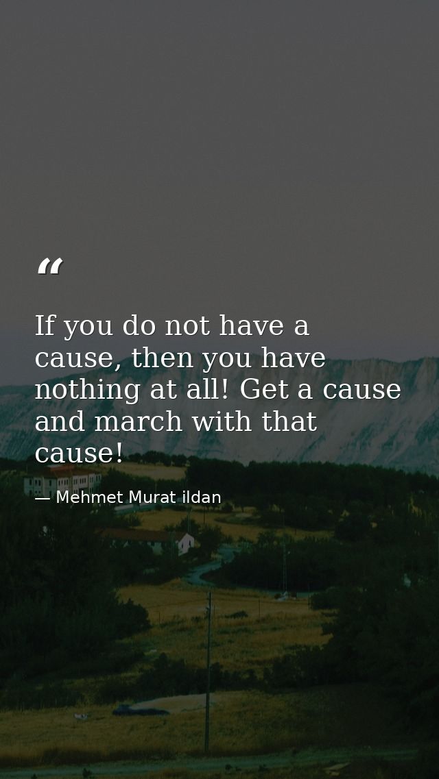 If you do not have a cause, then you have nothing at all! Get a cause and march with that cause! — Mehmet Murat ildan