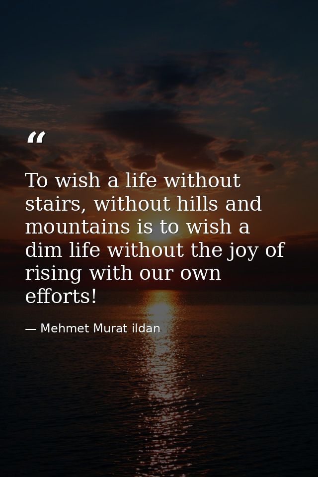 To wish a life without stairs, without hills and mountains is to wish a dim life without the joy of rising with our own  — Mehmet Murat ildan