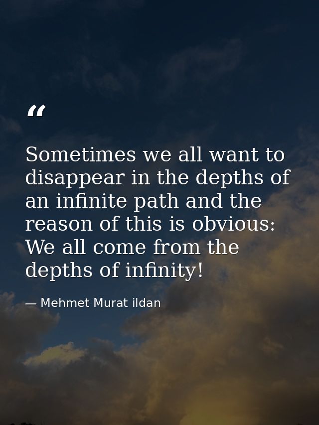 Sometimes we all want to disappear in the depths of an infinite path and the reason of this is obvious: We all come from — Mehmet Murat ildan