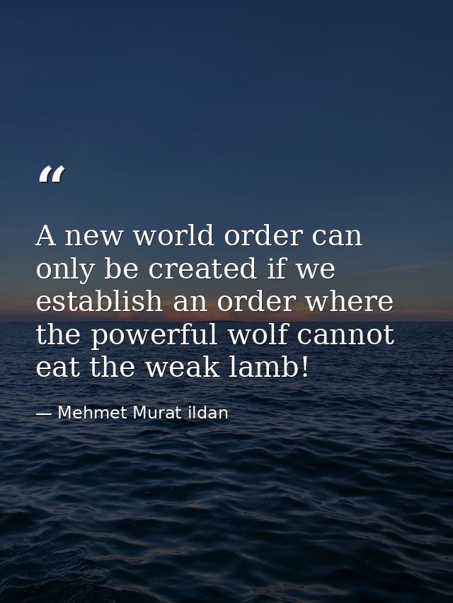 A new world order can only be created if we establish an order where the powerful wolf cannot eat the weak lamb! — Mehmet Murat ildan
