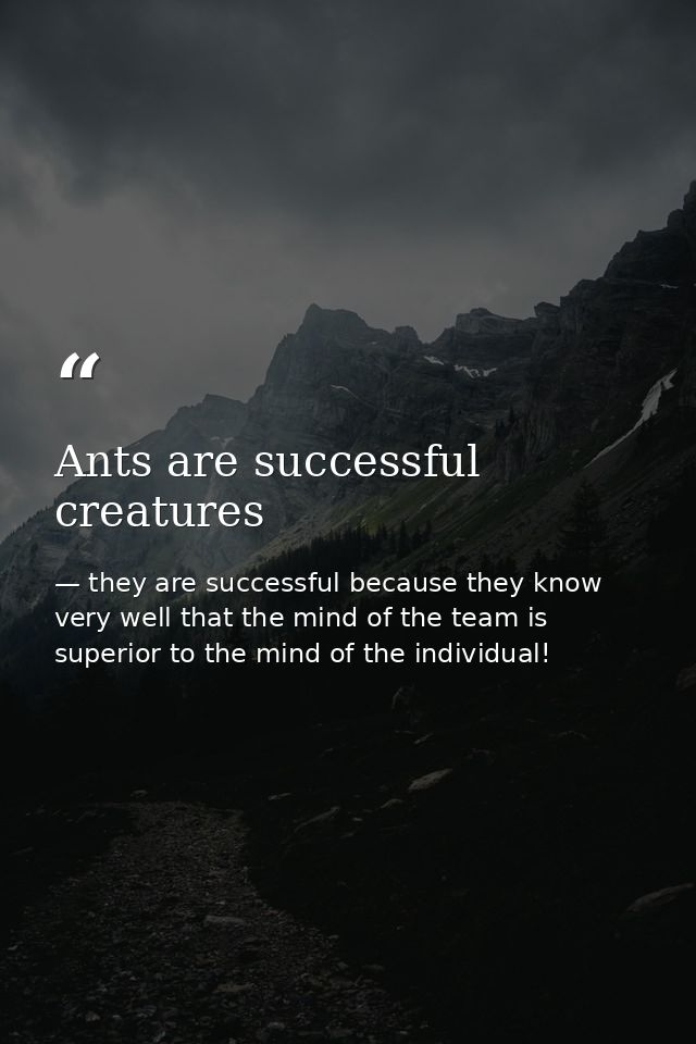Ants are successful creatures — they are successful because they know very well that the mind of the team is superior to the mind of the individual!