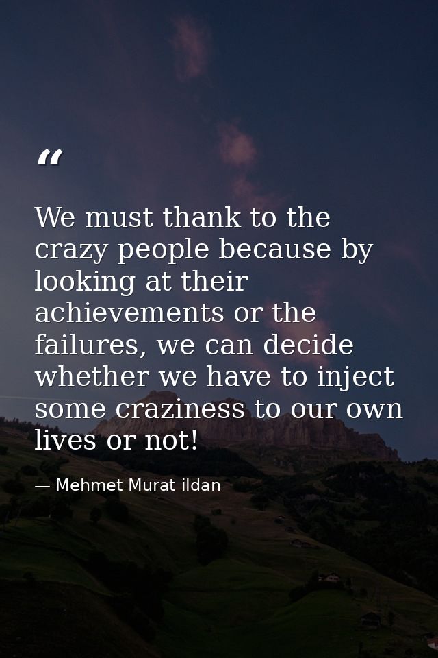 We must thank to the crazy people because by looking at their achievements or the failures, we can decide whether we hav — Mehmet Murat ildan
