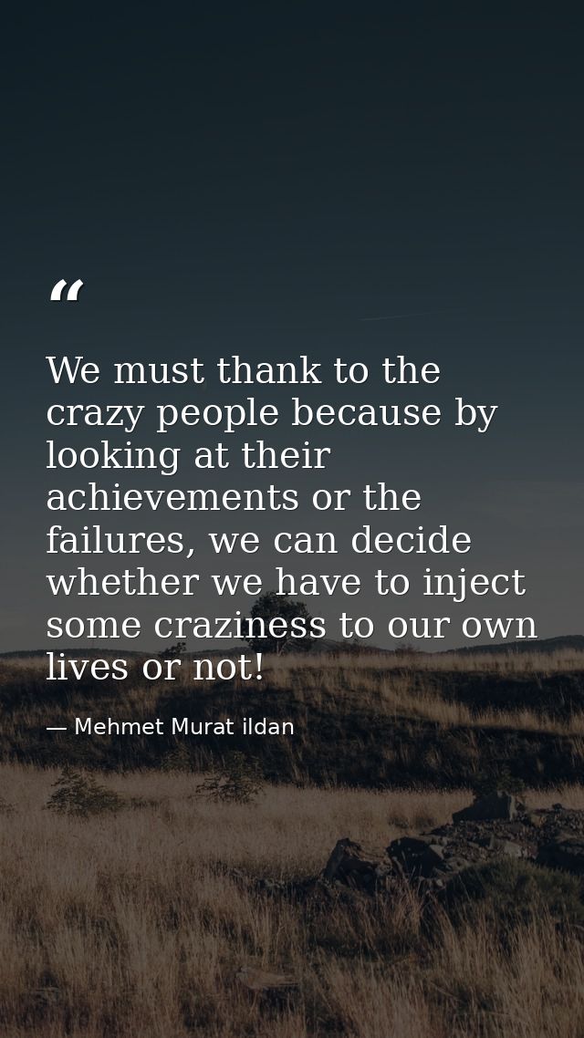 We must thank to the crazy people because by looking at their achievements or the failures, we can decide whether we hav — Mehmet Murat ildan