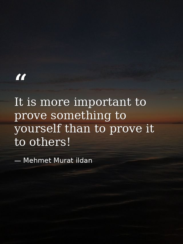 It is more important to prove something to yourself than to prove it to others! — Mehmet Murat ildan