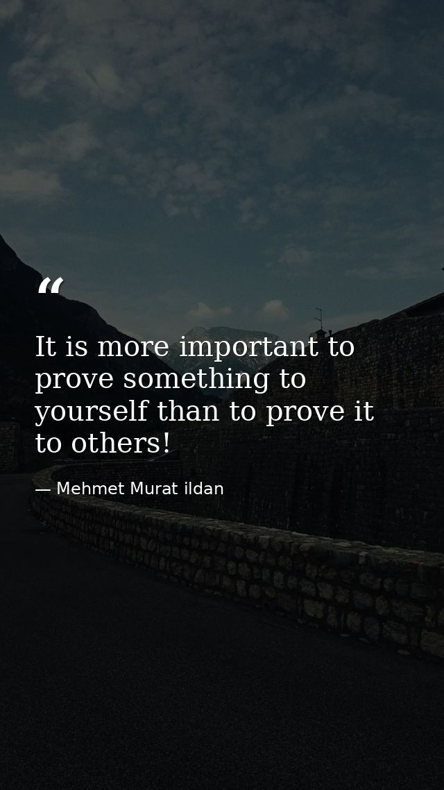 It is more important to prove something to yourself than to prove it to others! — Mehmet Murat ildan