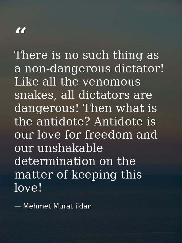 There is no such thing as a non-dangerous dictator! Like all the venomous snakes, all dictators are dangerous! Then what — Mehmet Murat ildan