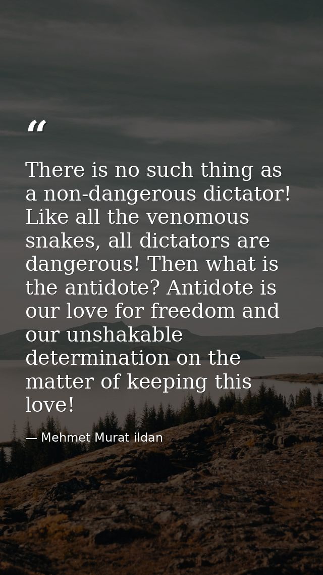 There is no such thing as a non-dangerous dictator! Like all the venomous snakes, all dictators are dangerous! Then what — Mehmet Murat ildan