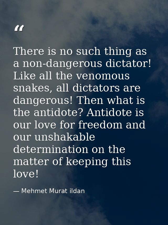 There is no such thing as a non-dangerous dictator! Like all the venomous snakes, all dictators are dangerous! Then what — Mehmet Murat ildan