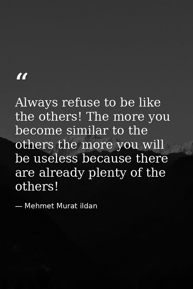 Always refuse to be like the others! The more you become similar to the others the more you will be useless because ther — Mehmet Murat ildan