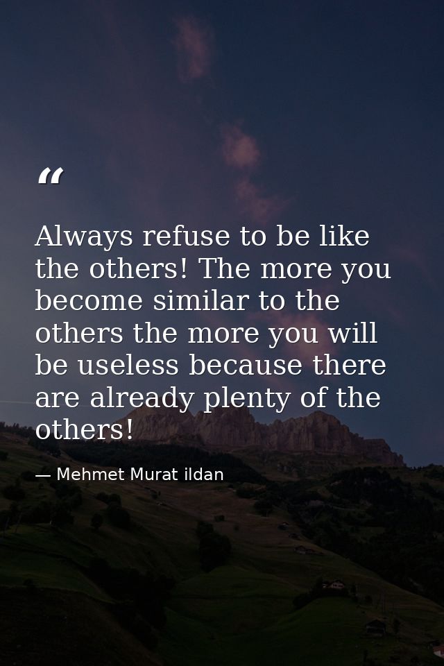 Always refuse to be like the others! The more you become similar to the others the more you will be useless because ther — Mehmet Murat ildan