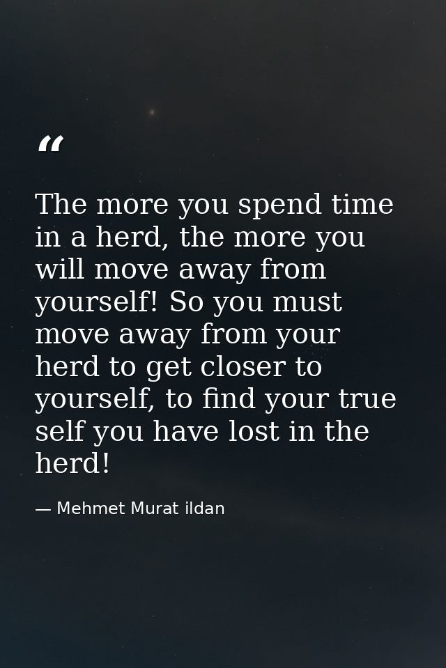 The more you spend time in a herd, the more you will move away from yourself! So you must move away from your herd to ge — Mehmet Murat ildan