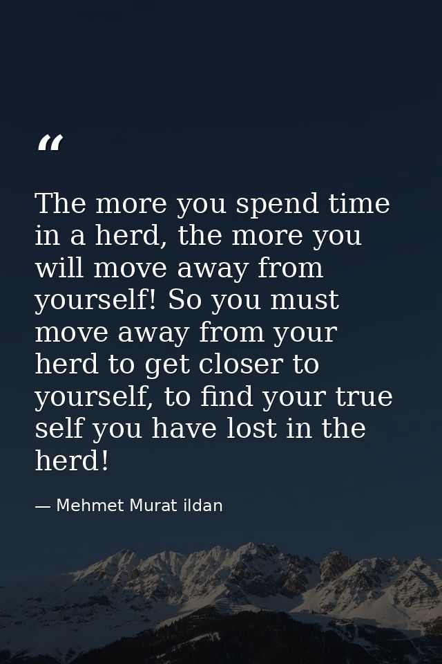The more you spend time in a herd, the more you will move away from yourself! So you must move away from your herd to ge — Mehmet Murat ildan