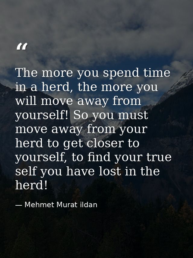 The more you spend time in a herd, the more you will move away from yourself! So you must move away from your herd to ge — Mehmet Murat ildan