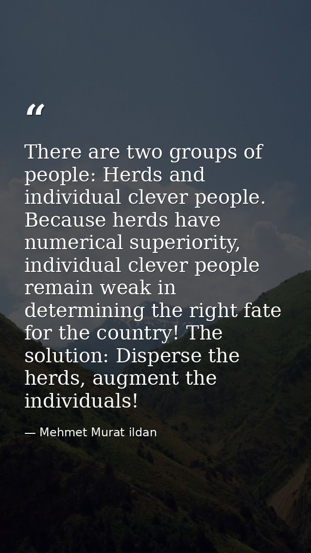 There are two groups of people: Herds and individual clever people. Because herds have numerical superiority, individual — Mehmet Murat ildan