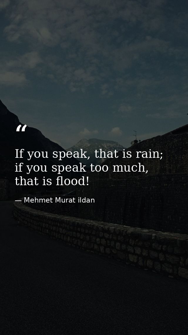 If you speak, that is rain; if you speak too much, that is flood! — Mehmet Murat ildan