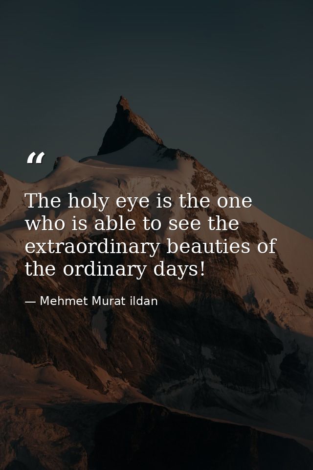 The holy eye is the one who is able to see the extraordinary beauties of the ordinary days! — Mehmet Murat ildan