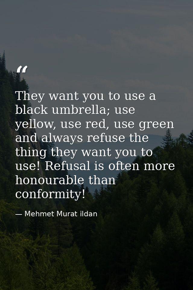 They want you to use a black umbrella; use yellow, use red, use green and always refuse the thing they want you to use!  — Mehmet Murat ildan