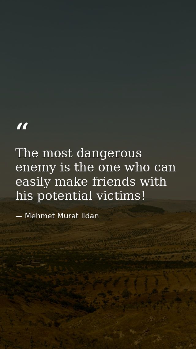 The most dangerous enemy is the one who can easily make friends with his potential victims! — Mehmet Murat ildan