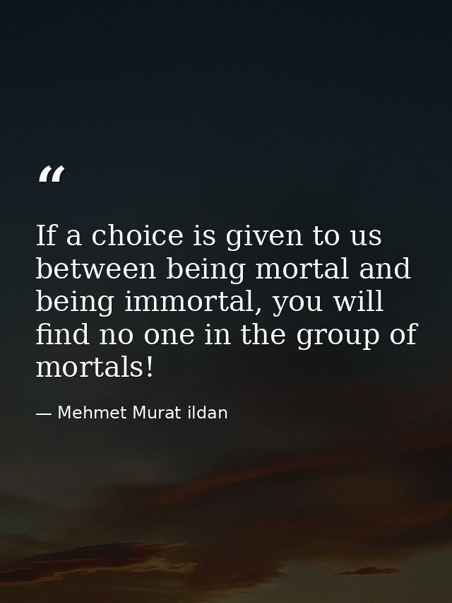 If a choice is given to us between being mortal and being immortal, you will find no one in the group of mortals! — Mehmet Murat ildan