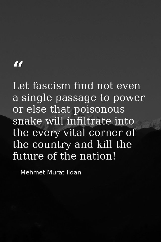 Let fascism find not even a single passage to power or else that poisonous snake will infiltrate into the every vital co — Mehmet Murat ildan