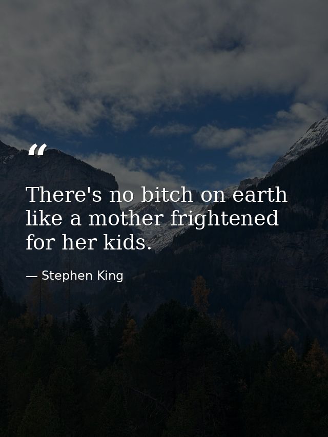 There's no bitch on earth like a mother frightened for her kids. — Stephen King