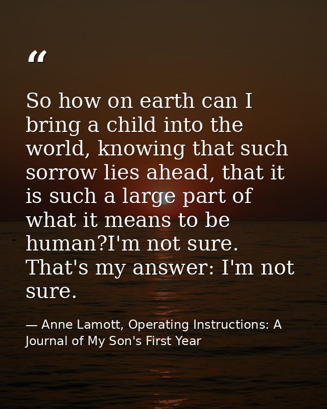 So how on earth can I bring a child into the world, knowing that such sorrow lies ahead, that it is such a large part of — Anne Lamott, Operating Instructions: A Journal of My Son's First Year