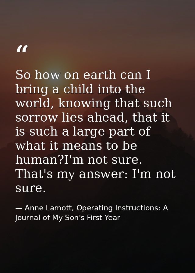 So how on earth can I bring a child into the world, knowing that such sorrow lies ahead, that it is such a large part of — Anne Lamott, Operating Instructions: A Journal of My Son's First Year