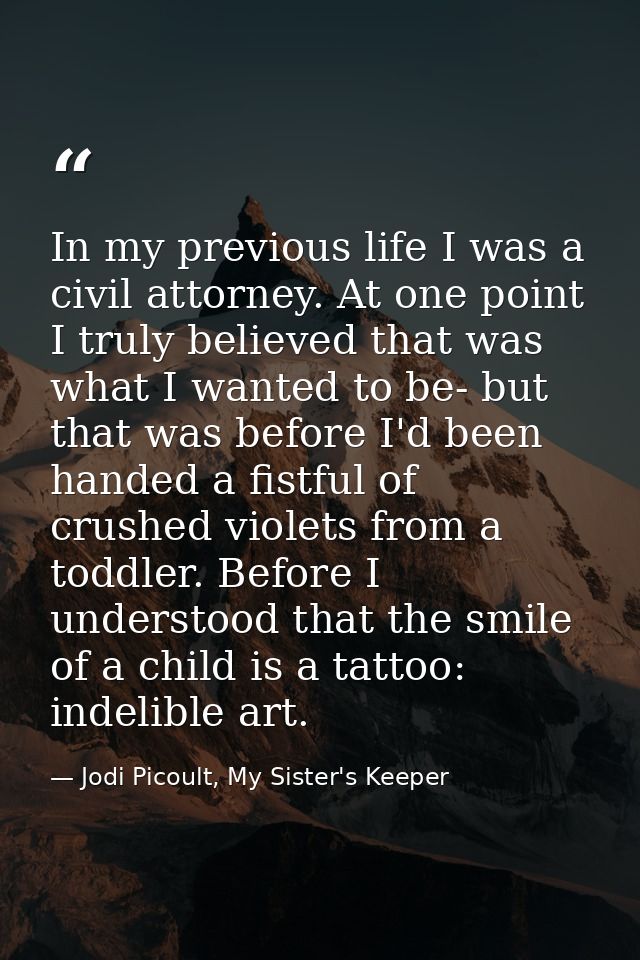 In my previous life I was a civil attorney. At one point I truly believed that was what I wanted to be- but that was bef — Jodi Picoult, My Sister's Keeper