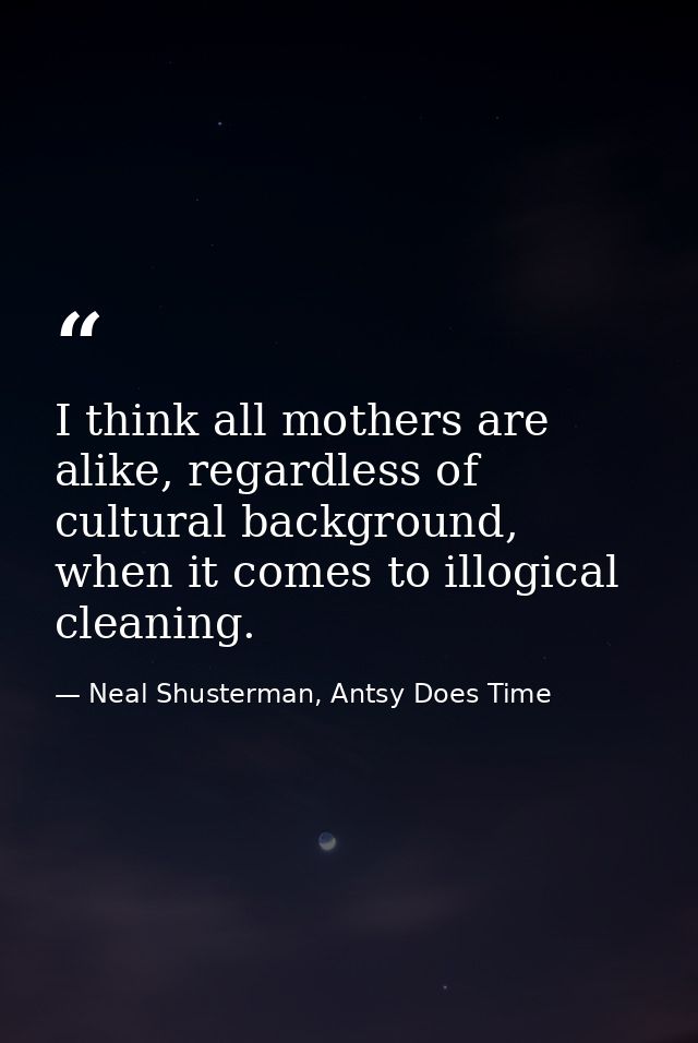 I think all mothers are alike, regardless of cultural background, when it comes to illogical cleaning. — Neal Shusterman, Antsy Does Time