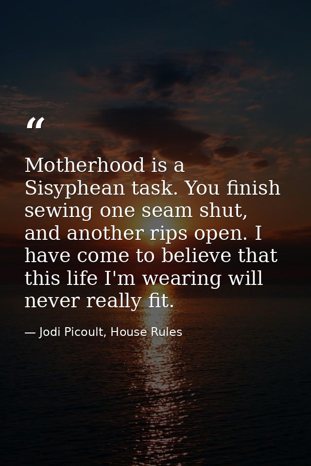 Motherhood is a Sisyphean task. You finish sewing one seam shut, and another rips open. I have come to believe that this — Jodi Picoult, House Rules