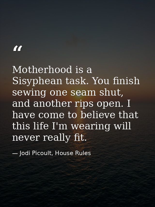 Motherhood is a Sisyphean task. You finish sewing one seam shut, and another rips open. I have come to believe that this — Jodi Picoult, House Rules